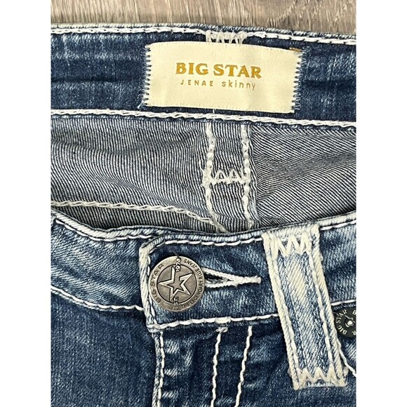 Big Star Jeans Distressed Embroidered Western Denim Thick Stitch 25 L Skinny Low - Picture 7 of 8